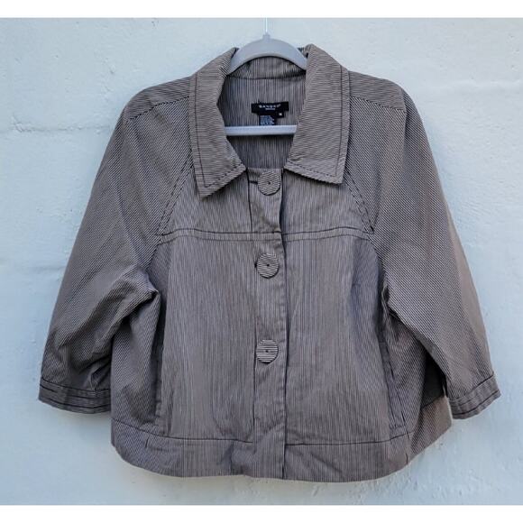 Sandro Sportswear Blazer Womens Plus Size 1X Brown Cotton Jacket Striped Button - Picture 1 of 11